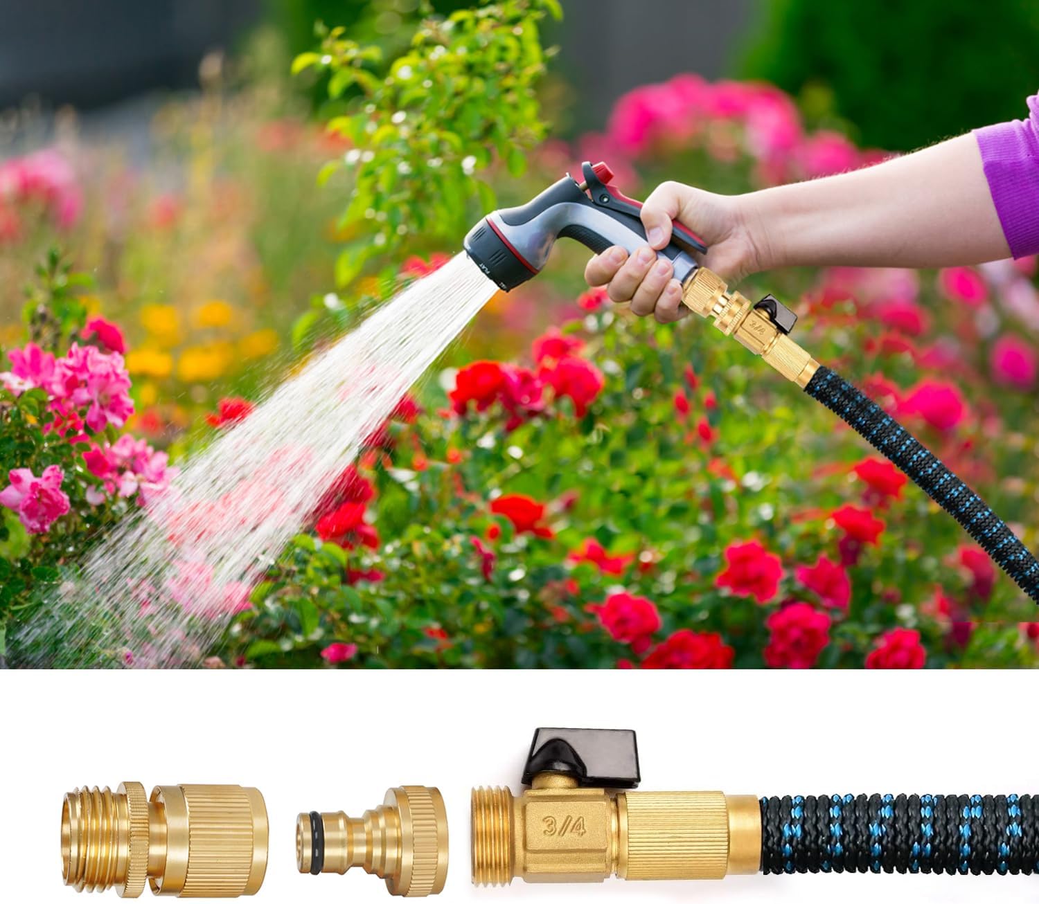 Garden Hose Quick Connector, Solid Brass 3/4 Inch Thread Fitting No-Leak Water Hose Female and Male Easy V1258-DP02-C-254