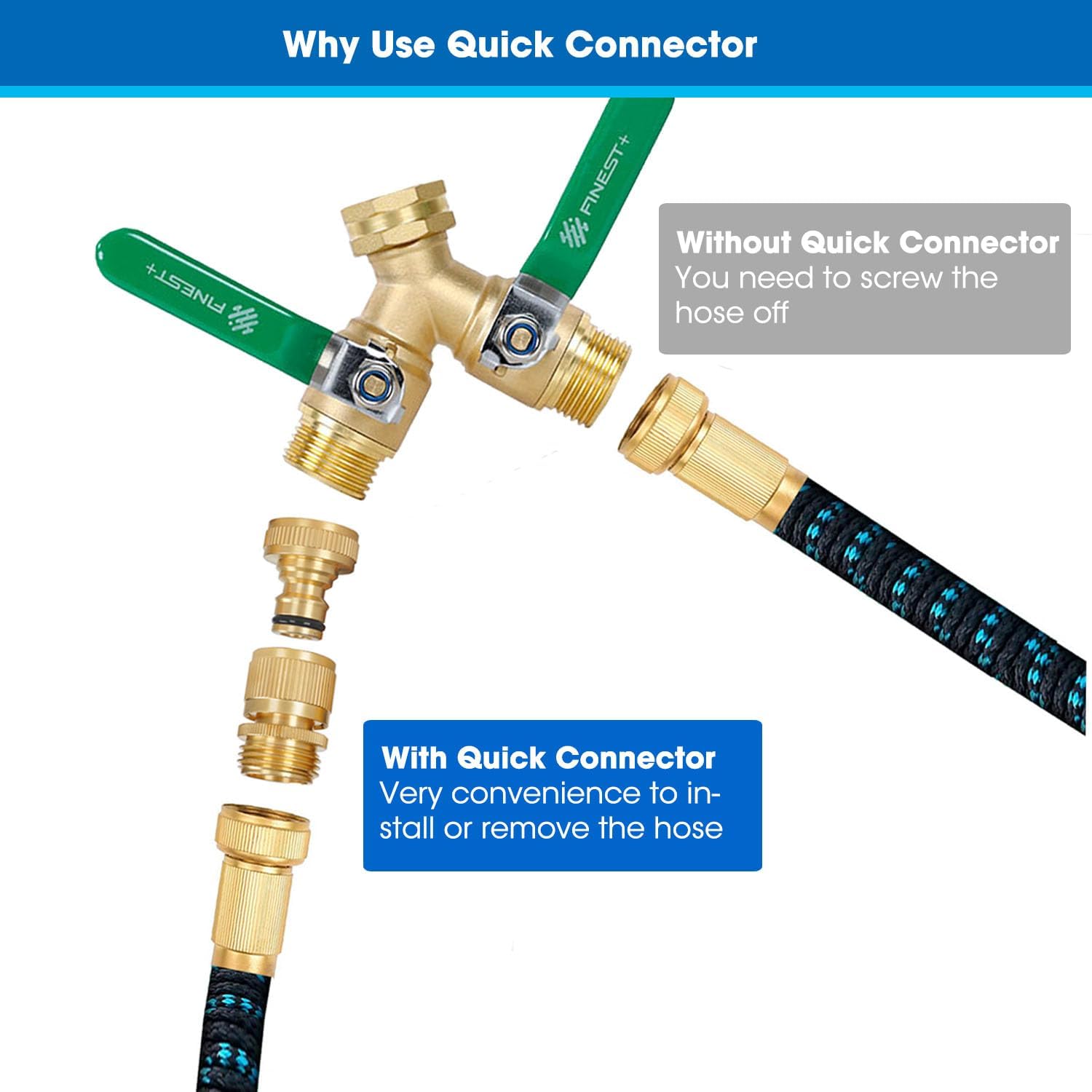 Garden Hose Quick Connector, Solid Brass 3/4 Inch Thread Fitting No-Leak Water Hose Female and Male Easy V1258-DP02-C-254