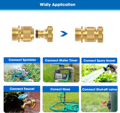 Garden Hose Quick Connector, Solid Brass 3/4 Inch Thread Fitting No-Leak Water Hose Female and Male Easy V1258-DP02-C-254