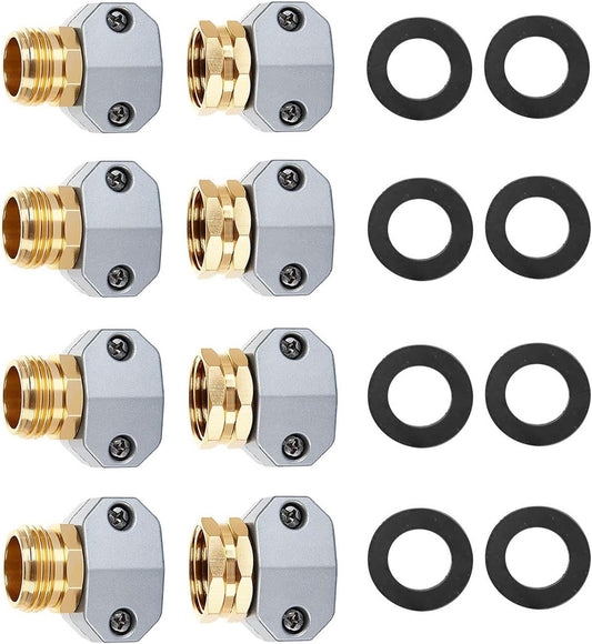 (4 Sets) Garden Hose Repair Connector Fitting, Aluminum Female and Male With Zinc Clamp Water Hose End Repair V1258-DP02-C-255