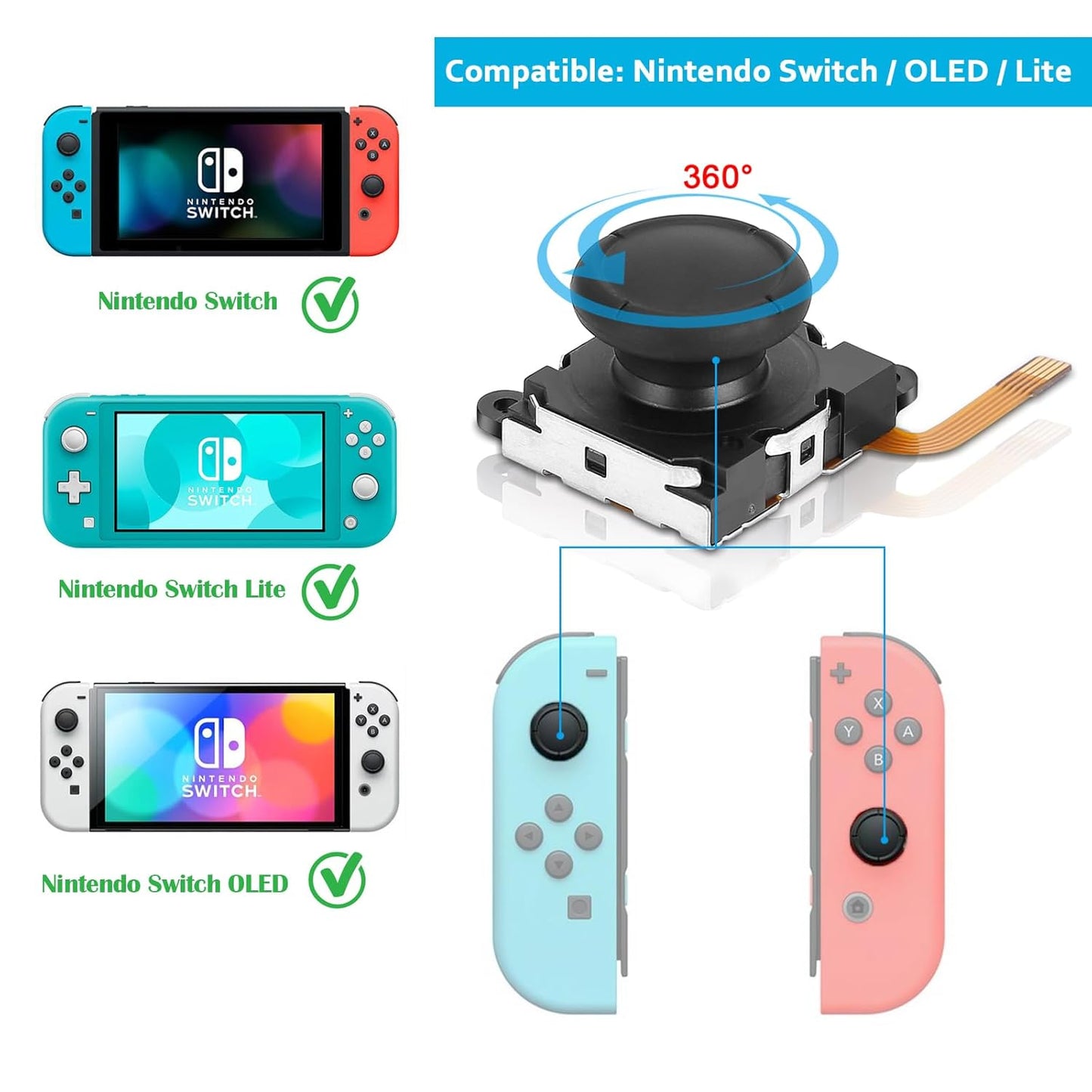 2pcs Replacement Hall Effect Joystick for Nintendo Switch/Switch OLED Model/Switch Lite Joy-Con Controller, V1258-DP02-C-257