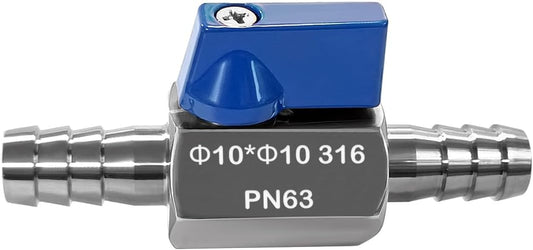 3/8" Hose ID Barb Ball Valve 316 Stainless Steel Mini Shut Off Valve for Water Gas Fuel Drip Irrigation and V1258-DP02-C-2571