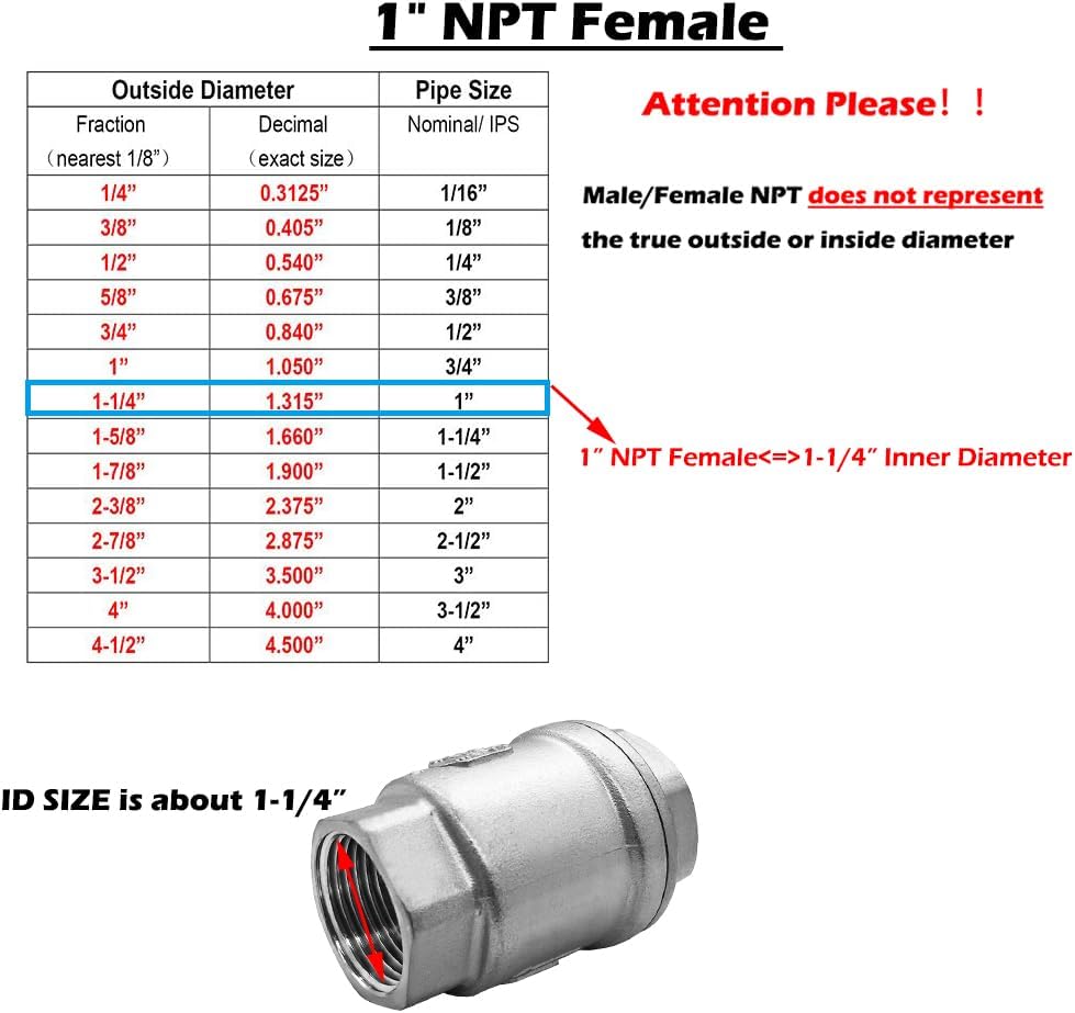 Stainless 1 NPT Threaded Check Valve Non Return One Way Horizontal Vertical Inline Water Spring Check Valve V1258-DP02-C-2579