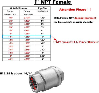 Stainless 1 NPT Threaded Check Valve Non Return One Way Horizontal Vertical Inline Water Spring Check Valve V1258-DP02-C-2579