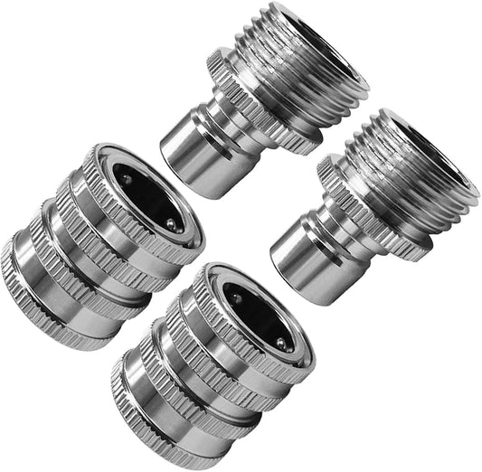 Stainless Garden Hose Quick Connect Fittings Water Hose Connectors 3/4 Inch GHT Disconnect Quick Release V1258-DP02-C-2586
