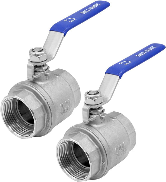 2 Pcs Ball Valve 1" NPT Female 304 Stainless Steel Full Port for Water, Oil, and Gas (1000 PSI) V1258-DP02-C-2589