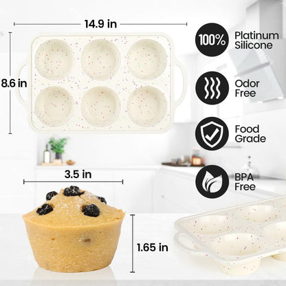 Silicone Regular Size Muffin Pan 12 Cups & Jumbo Muffin Pan with Metal Reinforced Frame V1258-DP02-C-26