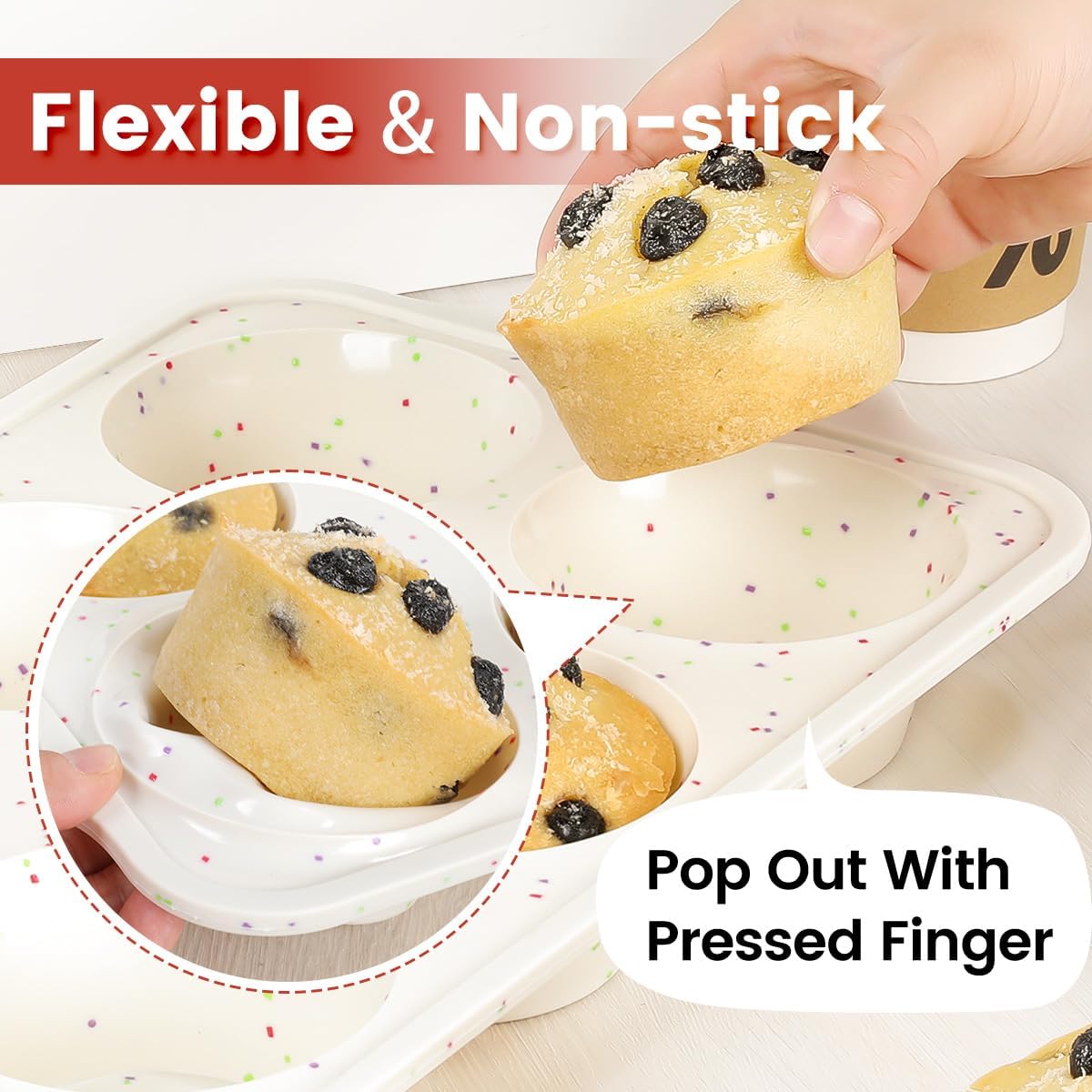 Silicone Regular Size Muffin Pan 12 Cups & Jumbo Muffin Pan with Metal Reinforced Frame V1258-DP02-C-26