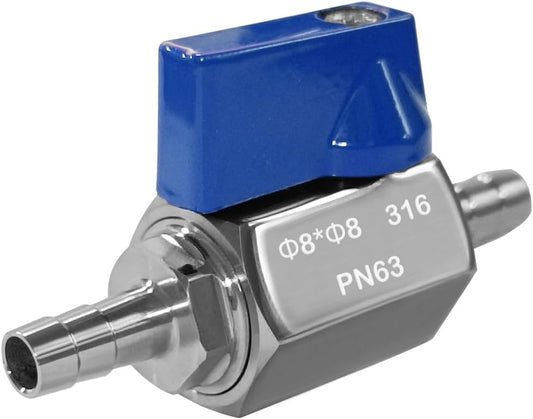 5/16" Hose ID Barb Ball Valve 316 Stainless Steel Mini Shut Off Valve for Marine Water Gas Fuel Drip V1258-DP02-C-2610