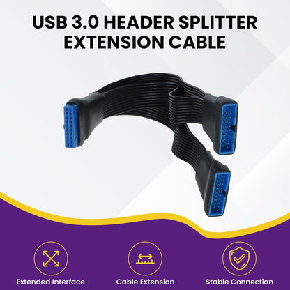 2Pcs USB 3.0 Header Splitter Extension Cable, 19/20 Pin 1 to 2 Y Internal Hub Splitter, Internal Adapter V1258-DP02-C-2617
