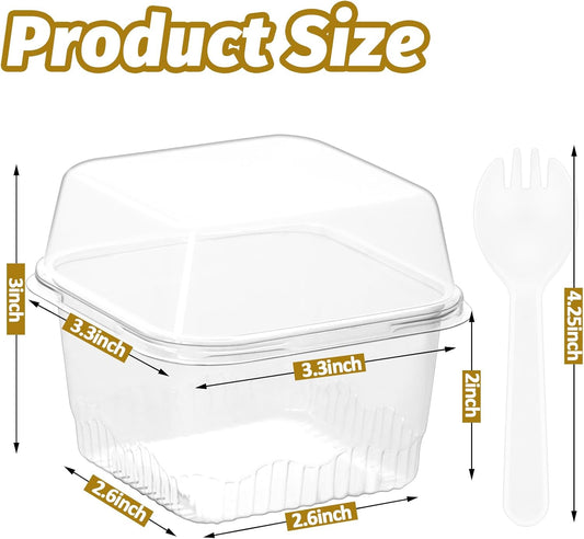 60 Pack 8 oz Plastic Dessert Cups with Lids and Sporks, Square Clear Cups Cake Containers with Lid for V1258-DP02-C-2626