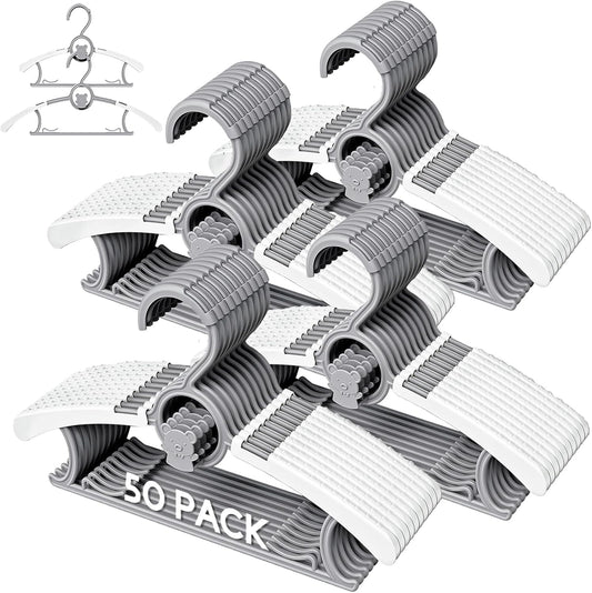 50 Pack Baby Hangers for Nursery Closet, Adjustable Non-Slip Kids Hangers with Windproof Buckle, 11-14" V1258-DP02-C-2634