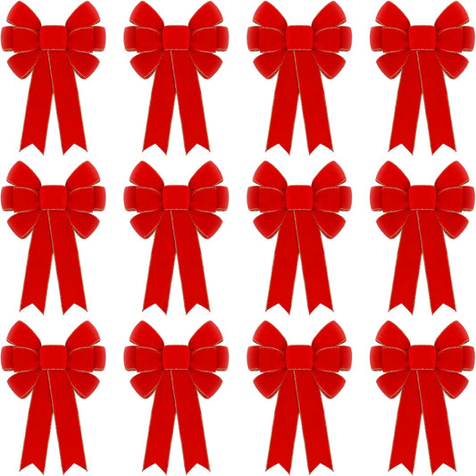 12 Pcs Red Velvet Bows for Christmas Tree Decorations, 9" X 14" Outdoor Christmas Bows Tree Topper Ornaments V1258-DP02-C-2636