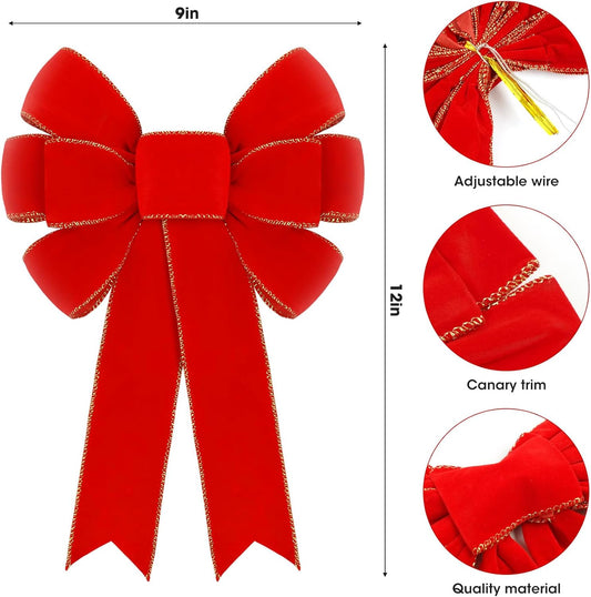 12 Pcs Red Velvet Bows for Christmas Tree Decorations, 9" X 14" Outdoor Christmas Bows Tree Topper Ornaments V1258-DP02-C-2636