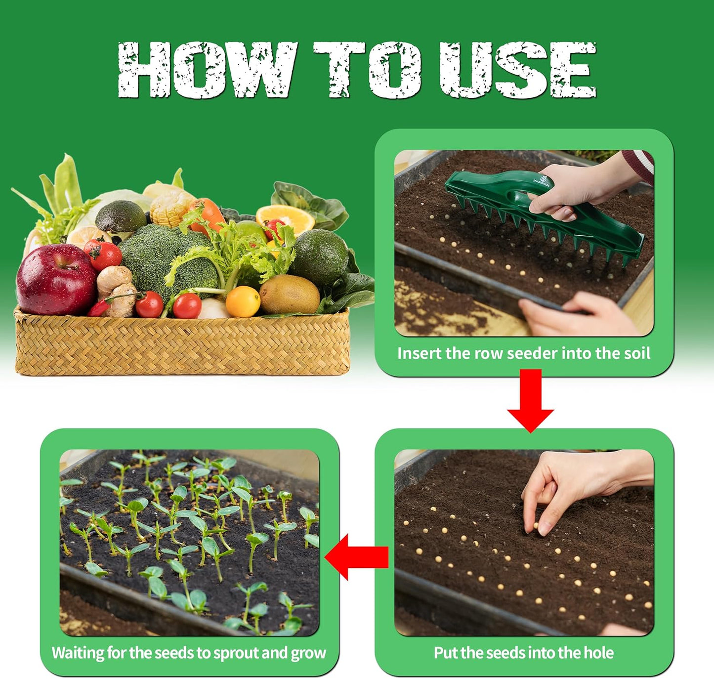 The Row Seeder by - Handheld Garden Tool for Precise Seed & Seedling Spacing in Rows & Seed Trays - for V1258-DP02-C-264