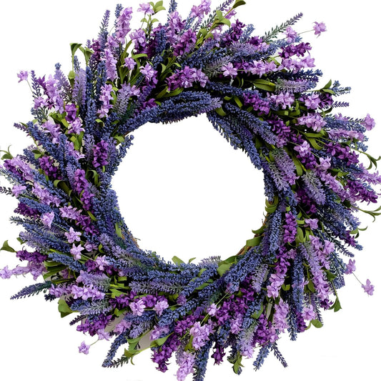 26 Inch Purple Lavender Flower Wreath for Front Door, Spring Summer Forsythia Lavender Flowers Wreath for V1258-DP02-C-2643