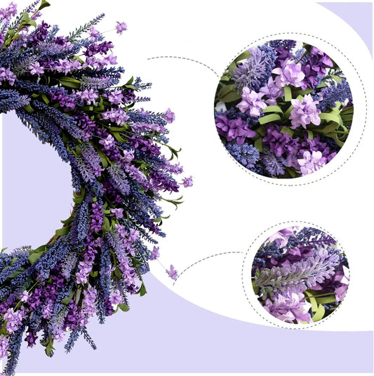 26 Inch Purple Lavender Flower Wreath for Front Door, Spring Summer Forsythia Lavender Flowers Wreath for V1258-DP02-C-2643