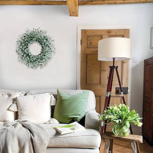 24 Inch Everyday Greenery Boxwood Wreath for Front Door, Soft Touch Green Mini Leaves Wreath for Indoor and V1258-DP02-C-2644
