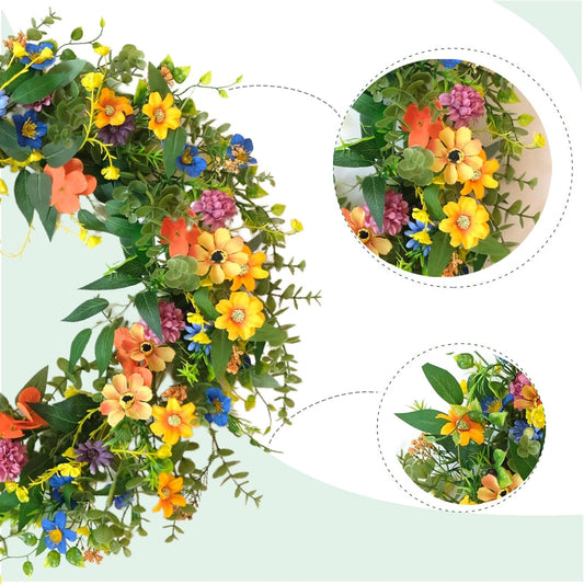 20 Inch Spring Summer Colorful Floral Wreath for Front Door, All Seasons Wildflower Wreath with Olive & V1258-DP02-C-2651