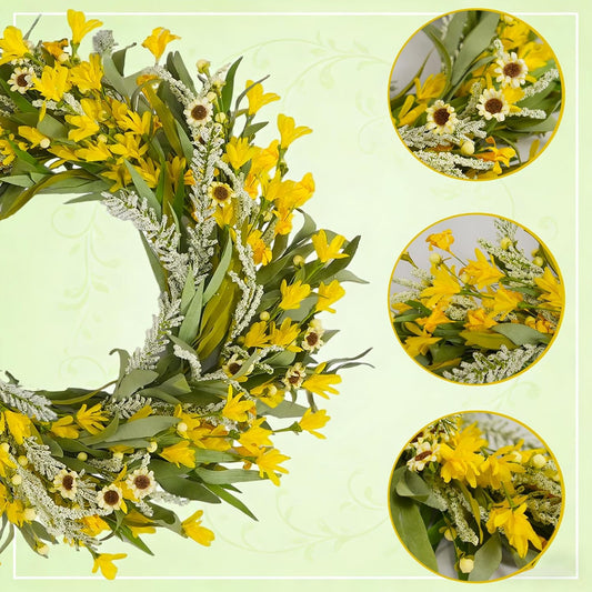 24 Inch Spring Yellow Forsythia Flower Wreath for Front Door, All Season Door Decor Wreath with Yellow V1258-DP02-C-2654