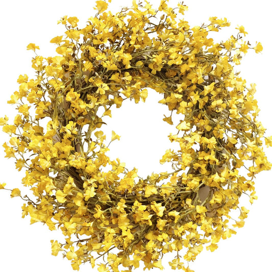 22 Inch Bright Yellow Forsythia Flower Wreath for Front Door, Spring Artificial Flower Wreath for Indoor V1258-DP02-C-2655