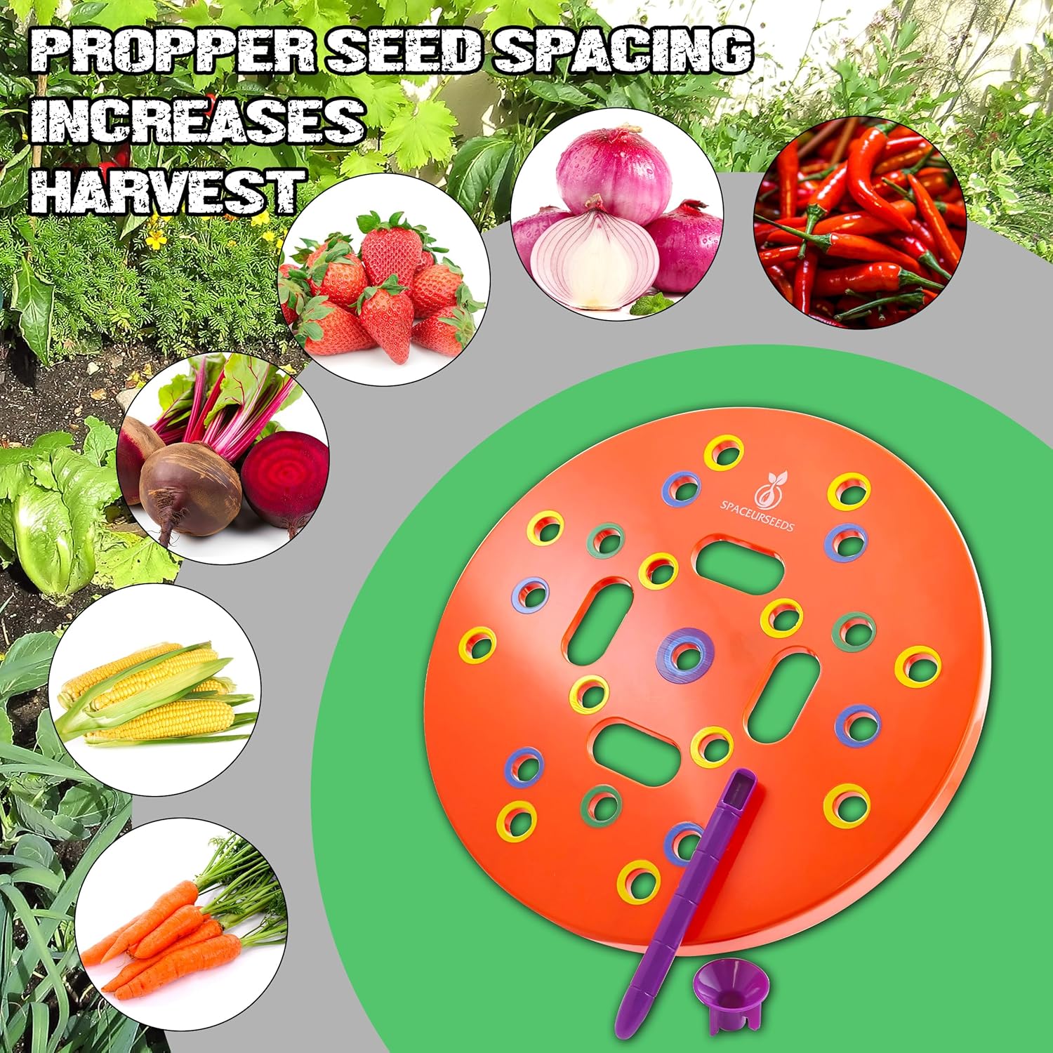 Round Seed Planting Template by - Patented Color-Coded Garden Spacing Tool Kit with Seed & Seedling Spacer, V1258-DP02-C-266