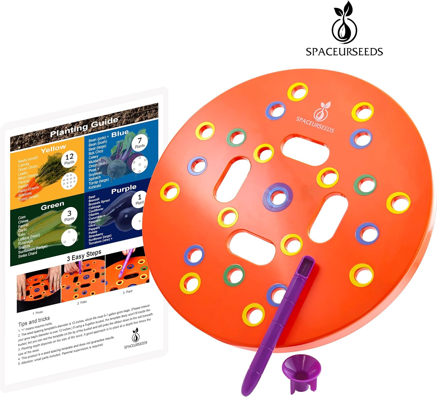 Round Seed Planting Template by - Patented Color-Coded Garden Spacing Tool Kit with Seed & Seedling Spacer, V1258-DP02-C-266