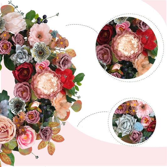 22 Inches Spring Summer Everyday Flower Wreath for Front Door, Artificial Roses Peony Wild Flowers Wreath for V1258-DP02-C-2669