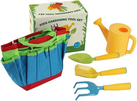 Kids Garden Tool Set - All-in-One Gardening Kit with Trowel, Shovel, Rake, Watering Can & Tote Bag - Durable, V1258-DP02-C-268