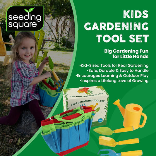 Kids Garden Tool Set - All-in-One Gardening Kit with Trowel, Shovel, Rake, Watering Can & Tote Bag - Durable, V1258-DP02-C-268