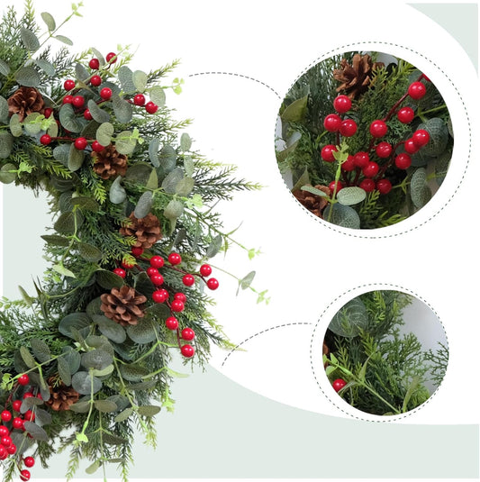 24 Inch Christmas Eucalyptus Red Berries Wreath for Front Door, Winter Green Eucalyptus Leaves Wreath with V1258-DP02-C-2698