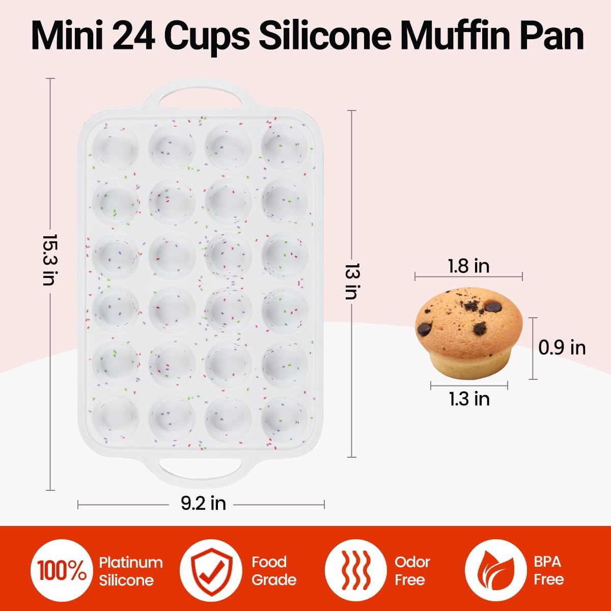 Mini Muffin Pan with Metal Reinforced Frame 24 Cups & Silicone Mini Loaf Pan 12 Cavities V1258-DP02-C-27