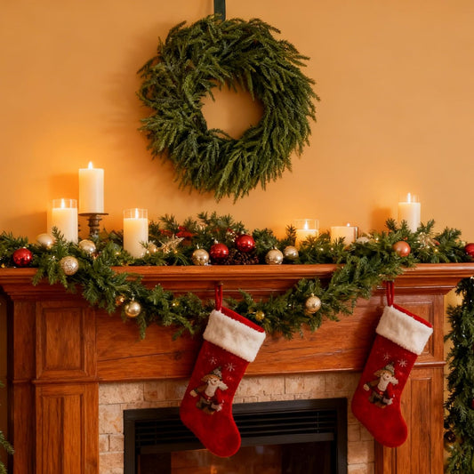 Large Christmas Wreath for Front Door Soft Touch Green Norfolk Pine Wreath for Indoor Outdoor Window Wall, V1258-DP02-C-2707