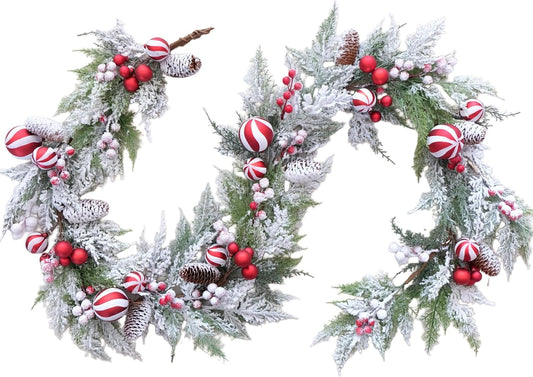 70 Inch Christmas Candy Cane Garland for Front Door, Winter Red White Xmas Holiday Garland for Indoor V1258-DP02-C-2711