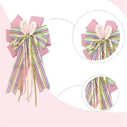 18 Inch Large Easter Bunny Ears Bow for Wreath, Colorful Stripe Big Easter Bow for Tree Topper, Basket, V1258-DP02-C-2714