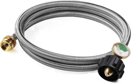 6 Feet Stainless Braided Hose Adapter With Tank Gauge, 1 lb to 20 lb Propane Converter for Stove, Tabletop V1258-DP02-C-272