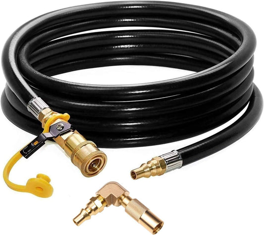 12ft RV Propane Quick Connect Hose with Elbow Conversion Fitting for Blackstone 17inch and 22inch Table Top V1258-DP02-C-273