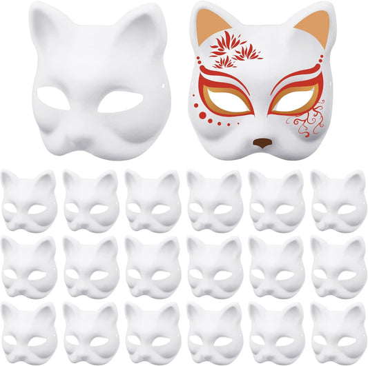 20 Pcs Cat Masks White Blank Therian Masks for Masquerade Halloween Cosplay Parties Costume Accessories V1258-DP02-C-2734