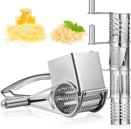 Rotary Cheese Grater Stainless Steel Handheld Rotary Parmesan Grater Cheese Cutter Slicer Shredder with 4 V1258-DP02-C-2739