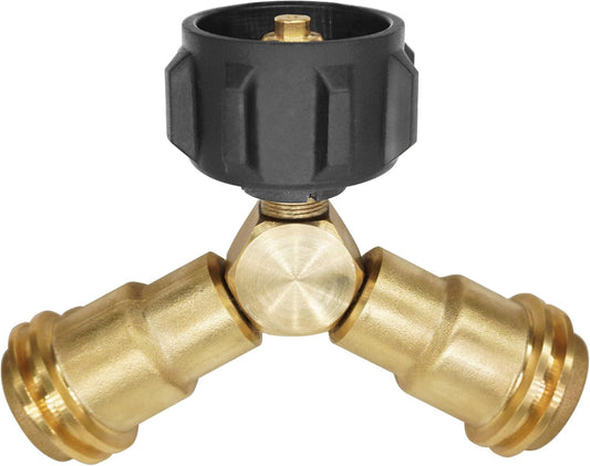 Propane Splitter, 2 Way LP Gas Adapter Tee Connector for 20lb Propane Tank Cylinder, Work with BBQ Grills, V1258-DP02-C-274