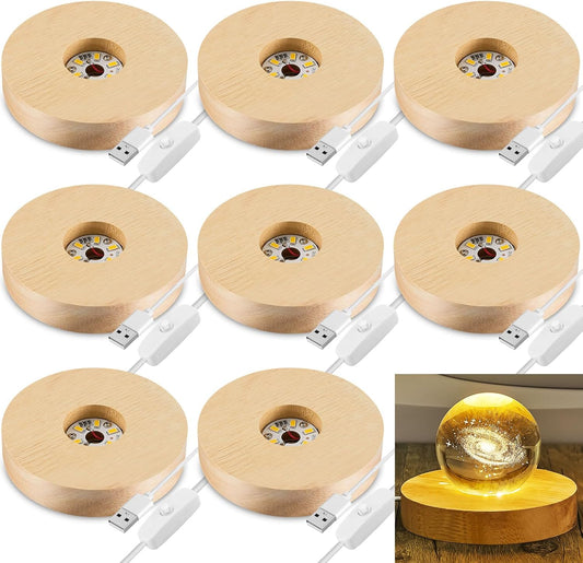 8 Pcs Wooden LED Display Base Lighted Base for Crystal Art Wood Display for Glass Art 3D Crystal Warm V1258-DP02-C-2747