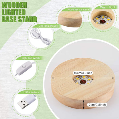 8 Pcs Wooden LED Display Base Lighted Base for Crystal Art Wood Display for Glass Art 3D Crystal Warm V1258-DP02-C-2747