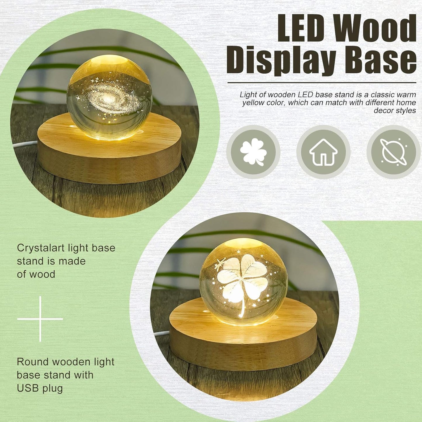 8 Pcs Wooden LED Display Base Lighted Base for Crystal Art Wood Display for Glass Art 3D Crystal Warm V1258-DP02-C-2747