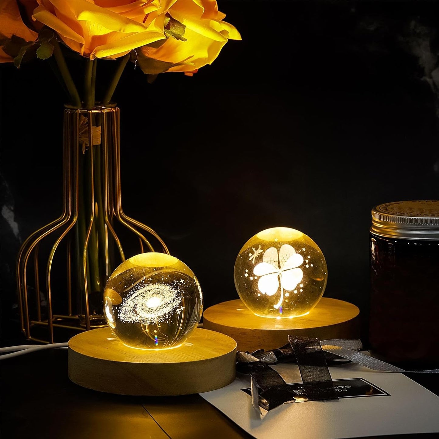 8 Pcs Wooden LED Display Base Lighted Base for Crystal Art Wood Display for Glass Art 3D Crystal Warm V1258-DP02-C-2747