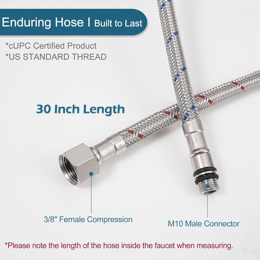 30 Inch Faucet Supply Lines, Bathroom Kitchen Water Supply Line 3/8" Female Compression Thread x M10 Male V1258-DP02-C-2758