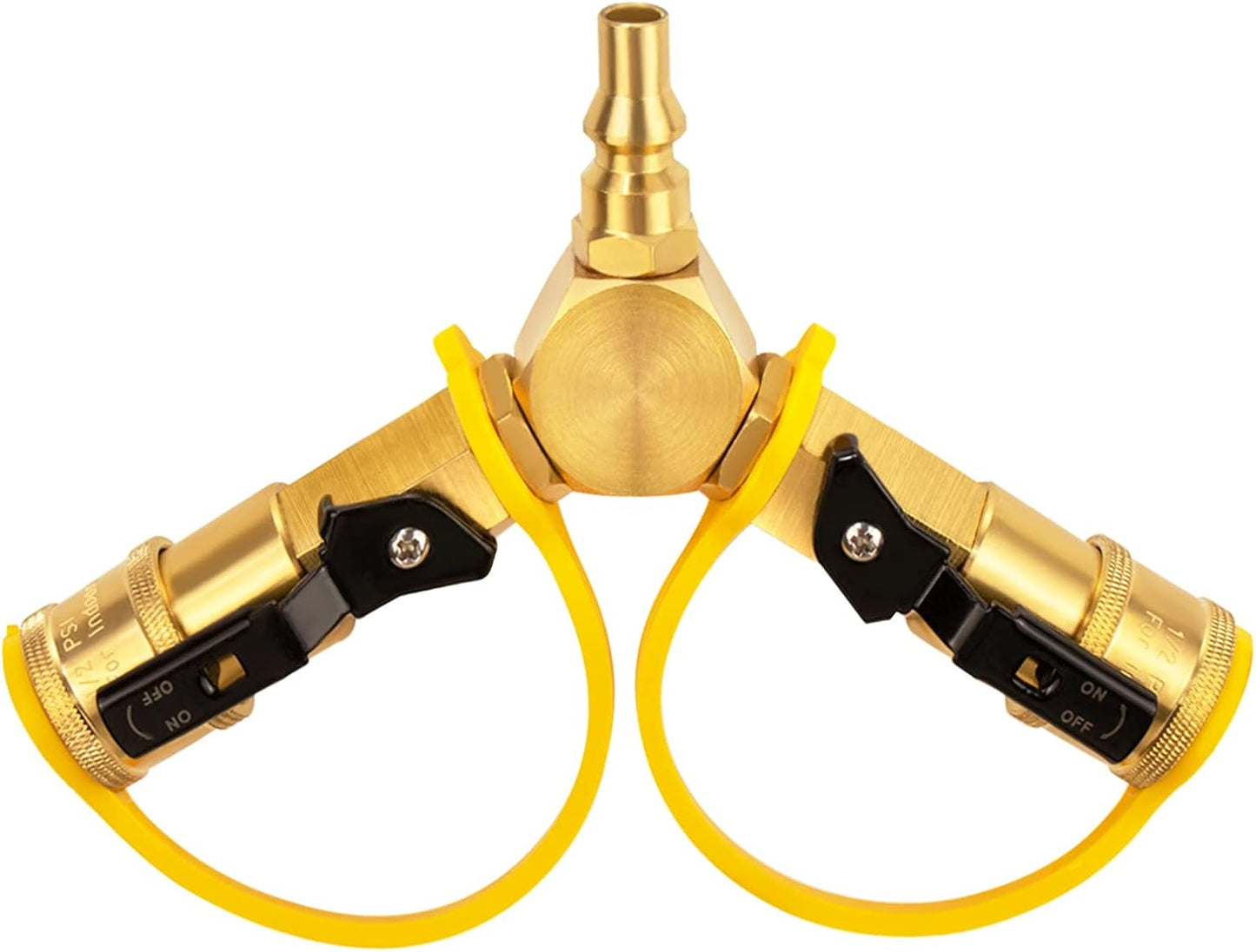 1/4" RV Propane Quick Connect Y Splitter Adapter with Shutoff Valve for RV Trailer and Quick Connect Propane V1258-DP02-C-276