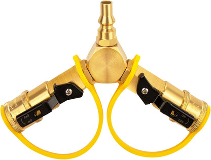1/4" RV Propane Quick Connect Y Splitter Adapter with Shutoff Valve for RV Trailer and Quick Connect Propane V1258-DP02-C-276