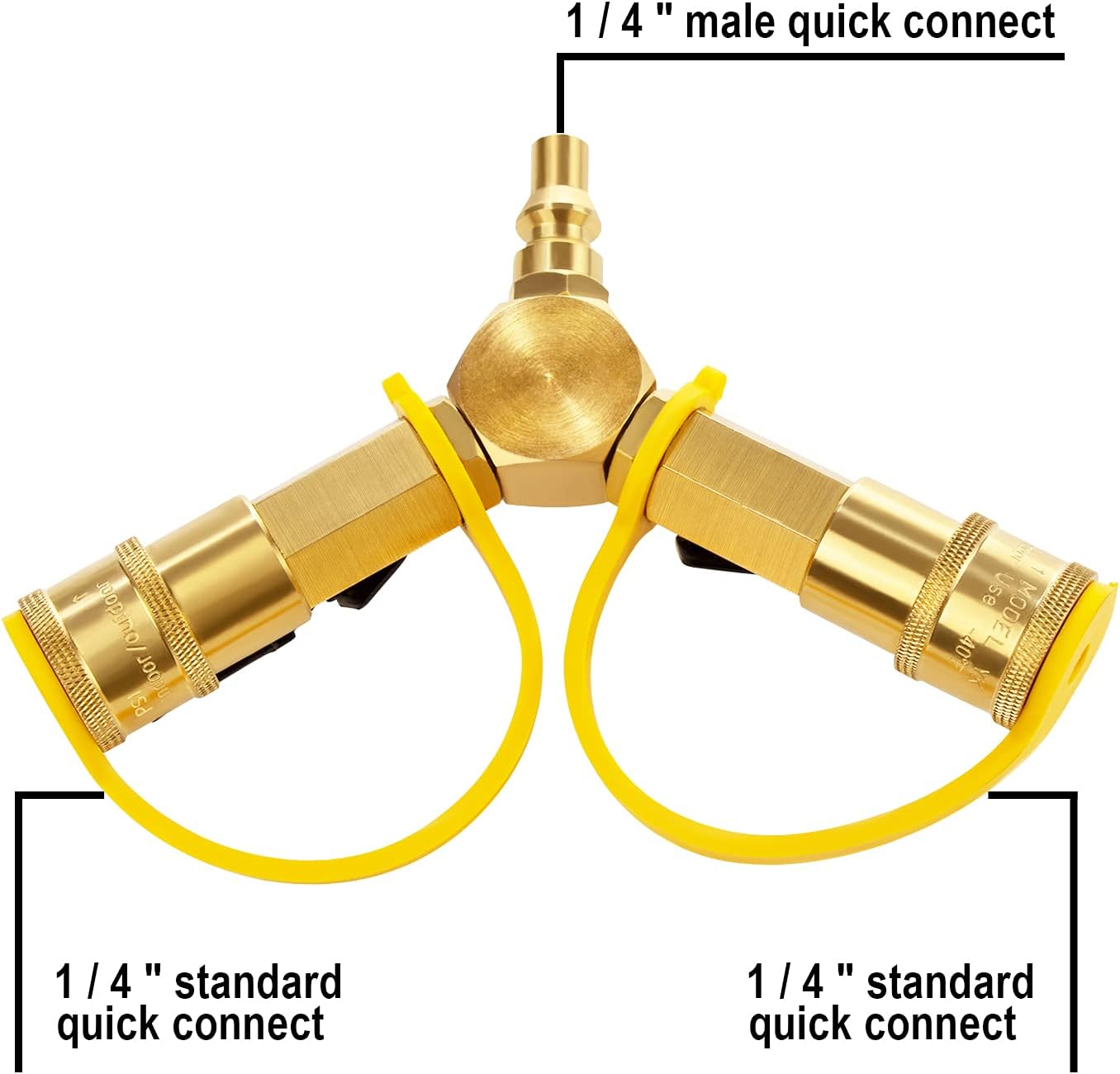 1/4" RV Propane Quick Connect Y Splitter Adapter with Shutoff Valve for RV Trailer and Quick Connect Propane V1258-DP02-C-276
