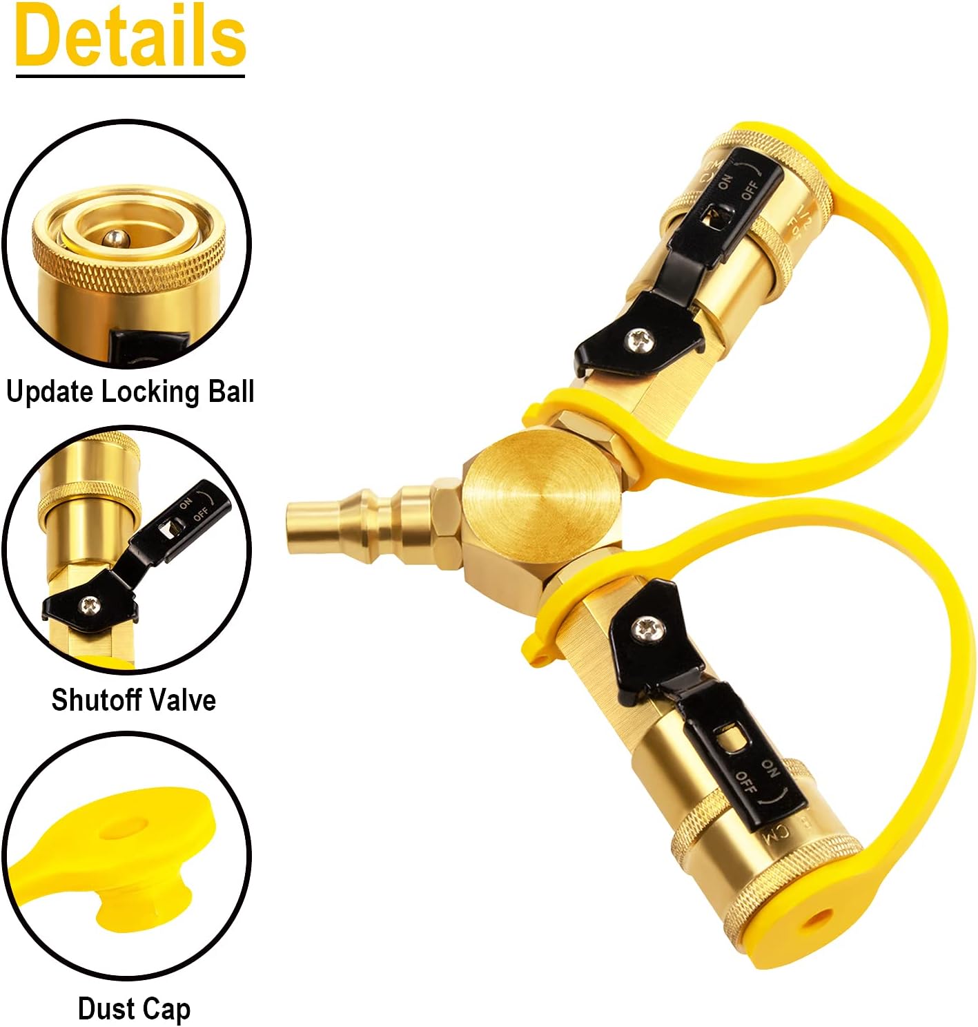1/4" RV Propane Quick Connect Y Splitter Adapter with Shutoff Valve for RV Trailer and Quick Connect Propane V1258-DP02-C-276
