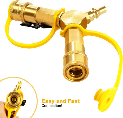 1/4" RV Propane Quick Connect Y Splitter Adapter with Shutoff Valve for RV Trailer and Quick Connect Propane V1258-DP02-C-276